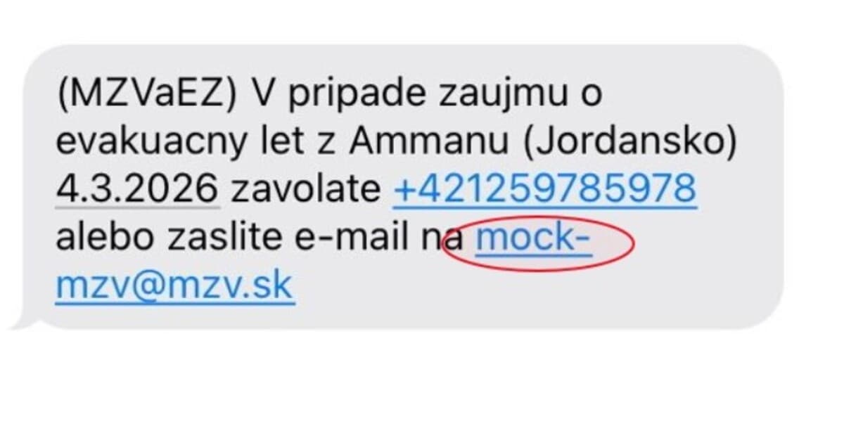 Ministerstvo zahraničných vecí poslalo SMS s chybnou e-mailovou adresou