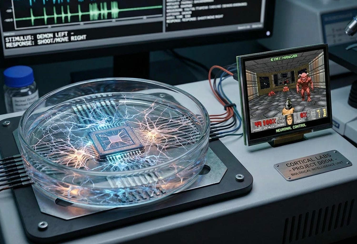 Živé neuróny hrajú DOOM: Revolúcia v biologických počítačoch