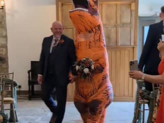 Dinosauria svadba: Nevesta v kostýme pobavila všetkých prítomných