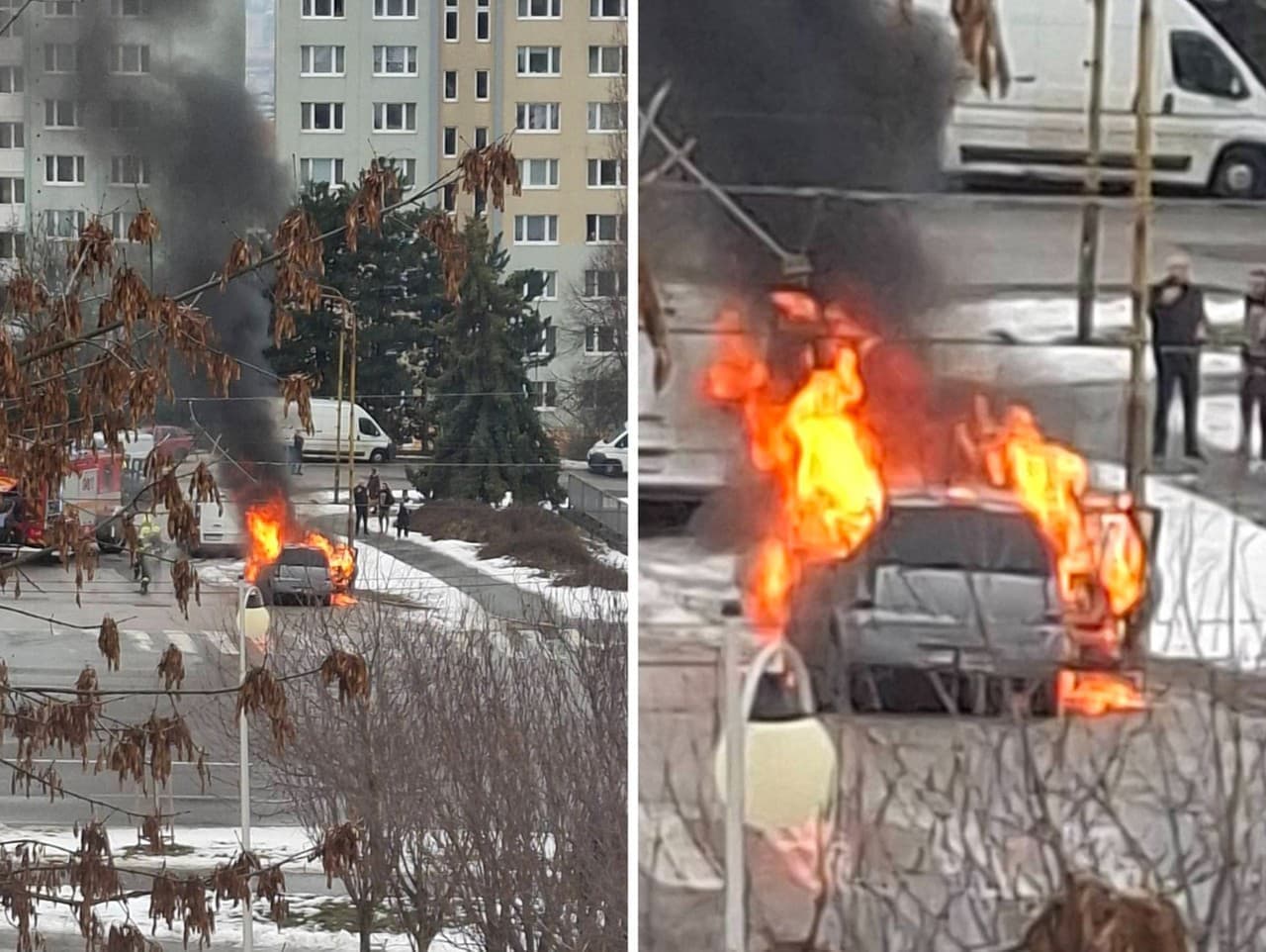 Požiar auta paralyzoval križovatku v Košiciach