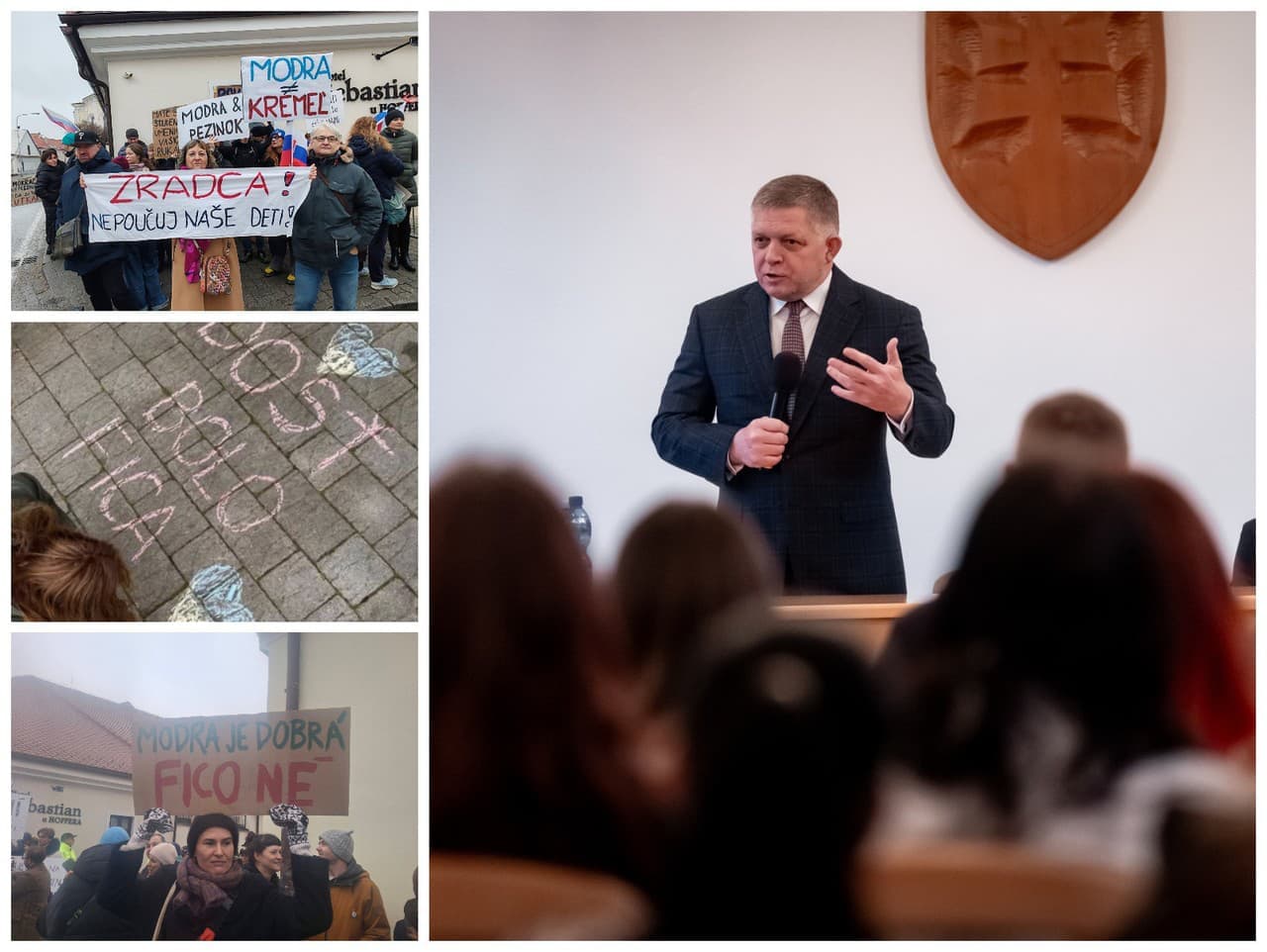 Fico čelil protestom v Modre: Študenti vyjadrili nesúhlas