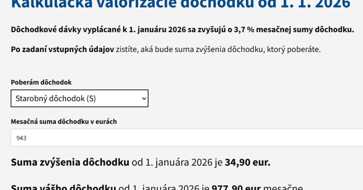 Dôchodky od januára 2026: Automatické zvýšenie o 3,7 %